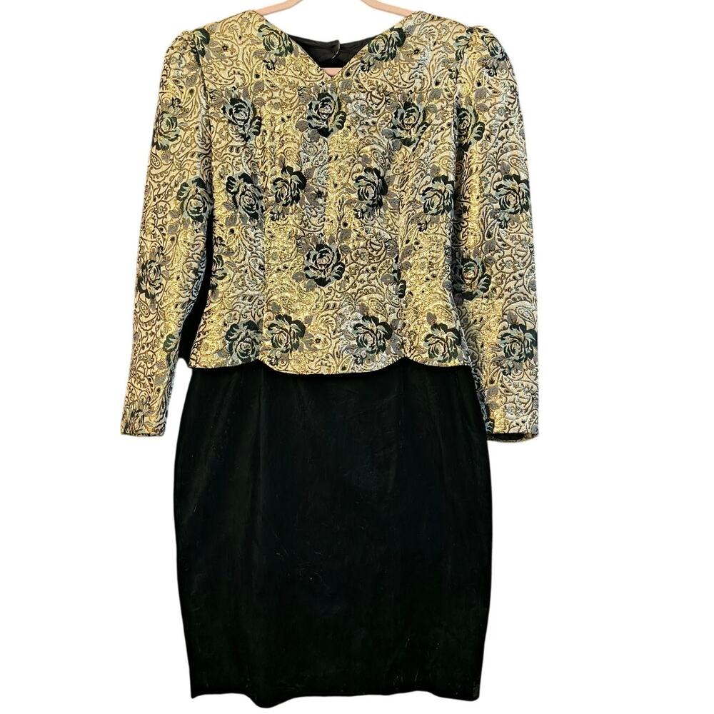 Vintage "Dallas" Dress Green Gold Metallic Scott McClintock  Women's 12
